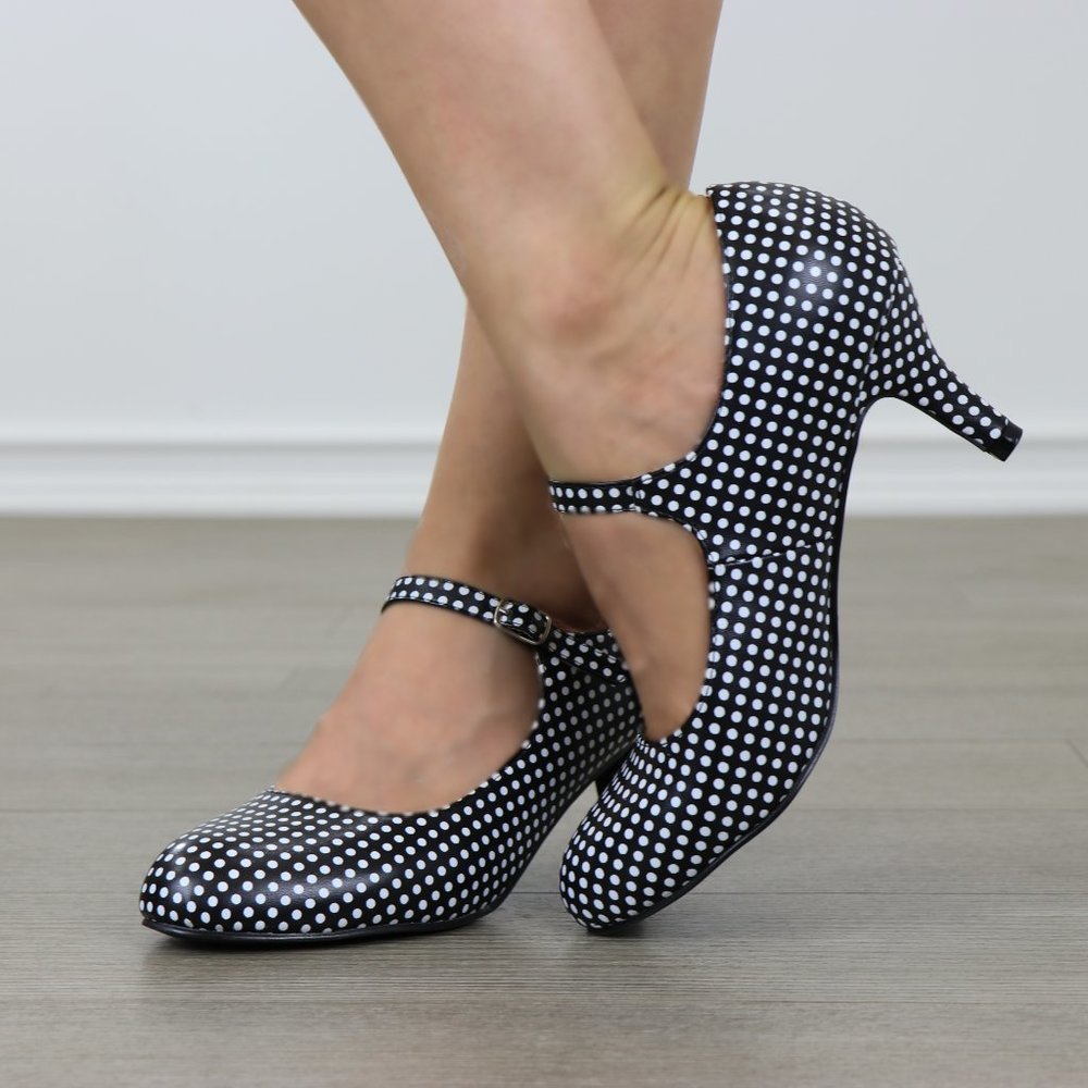 Rockabilly Black White Polka Dots Vintage pumps - Picture 5 of 7